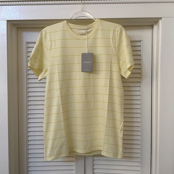 Everlane Yellow Striped The Cotton Crew Neck T Shirt, Size XL NWT - Picture 7 of 9